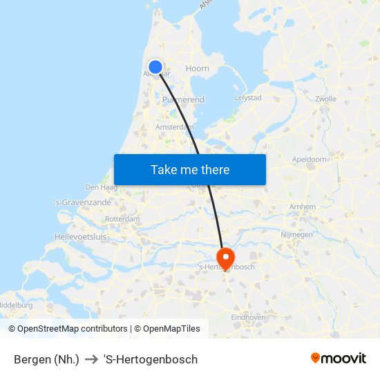 Bergen (Nh.) to 'S-Hertogenbosch map