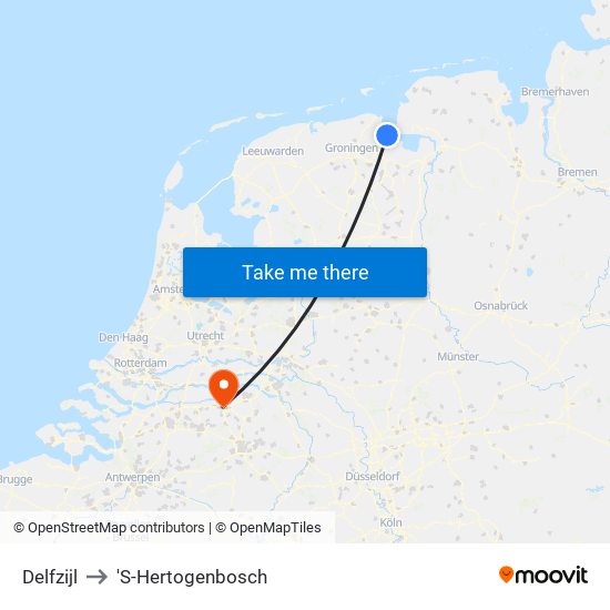 Delfzijl to 'S-Hertogenbosch map