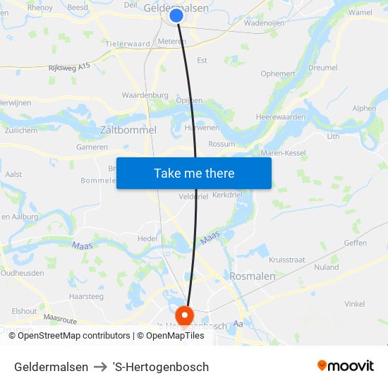 Geldermalsen to 'S-Hertogenbosch map