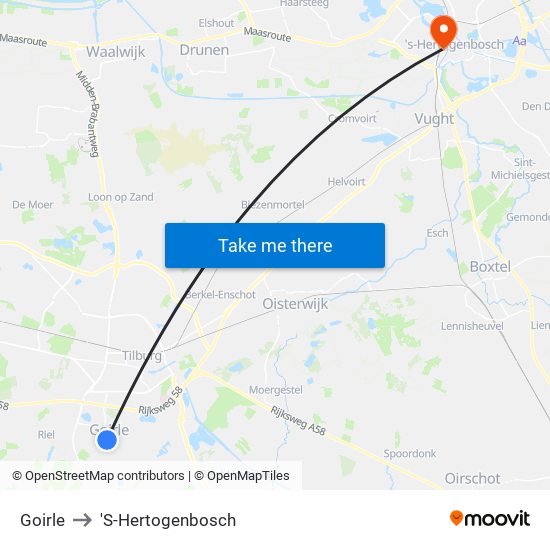 Goirle to 'S-Hertogenbosch map