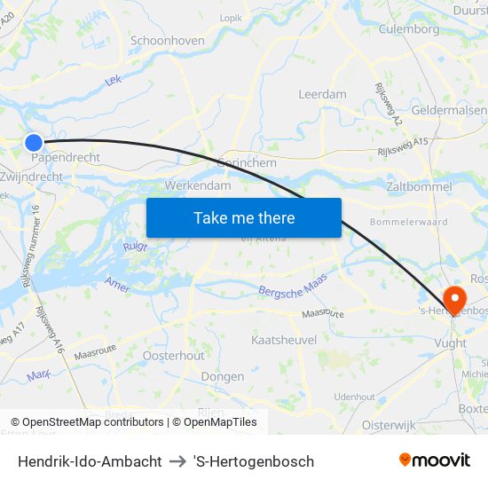 Hendrik-Ido-Ambacht to 'S-Hertogenbosch map
