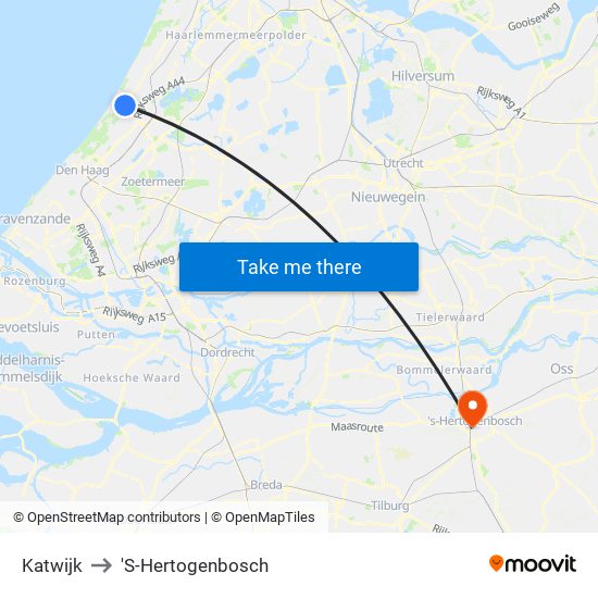 Katwijk to 'S-Hertogenbosch map