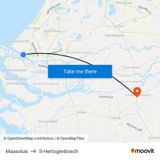 Maassluis to 'S-Hertogenbosch map