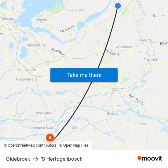 Oldebroek to 'S-Hertogenbosch map