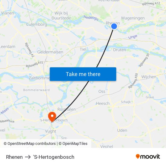 Rhenen to 'S-Hertogenbosch map