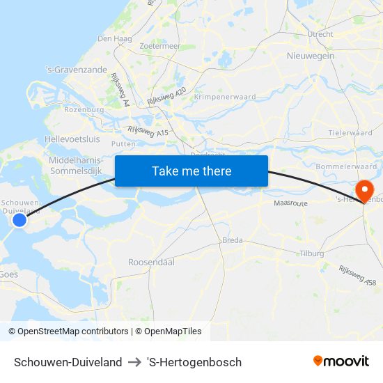 Schouwen-Duiveland to 'S-Hertogenbosch map