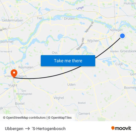 Ubbergen to 'S-Hertogenbosch map