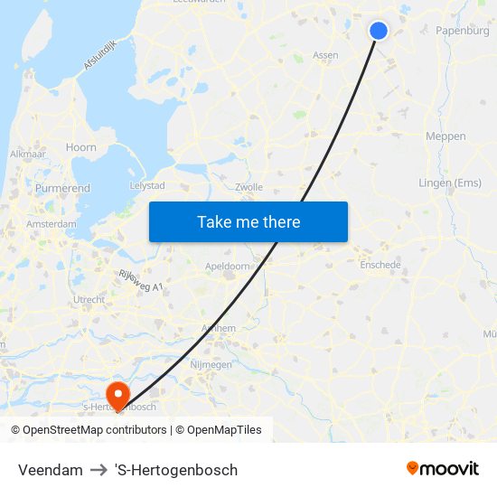 Veendam to 'S-Hertogenbosch map