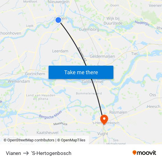 Vianen to 'S-Hertogenbosch map