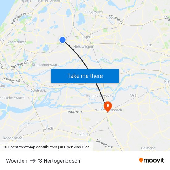 Woerden to 'S-Hertogenbosch map