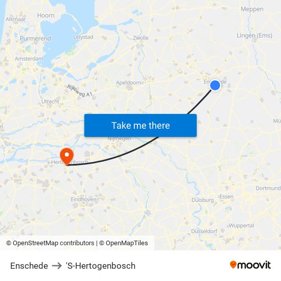 Enschede to 'S-Hertogenbosch map