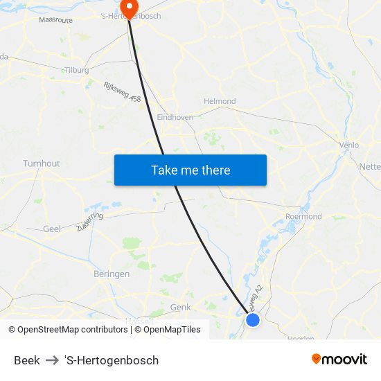 Beek to 'S-Hertogenbosch map