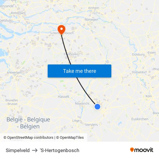 Simpelveld to 'S-Hertogenbosch map