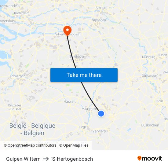 Gulpen-Wittem to 'S-Hertogenbosch map