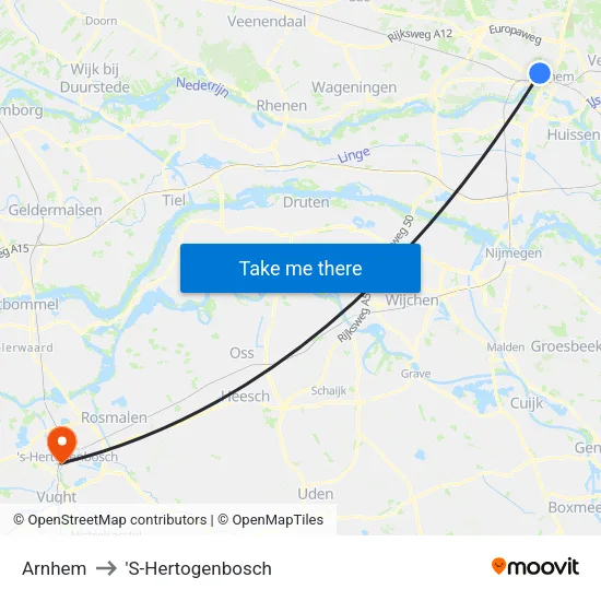 Arnhem to 'S-Hertogenbosch map