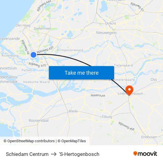 Schiedam Centrum to 'S-Hertogenbosch map