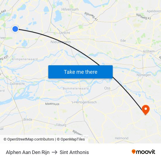Alphen Aan Den Rijn to Sint Anthonis map