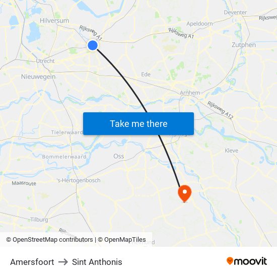Amersfoort to Sint Anthonis map