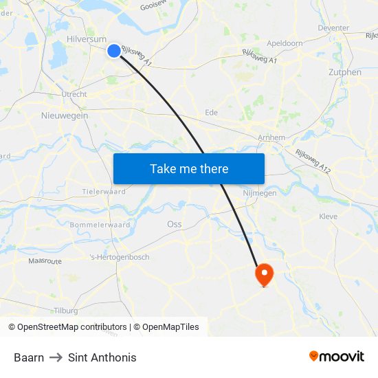 Baarn to Sint Anthonis map