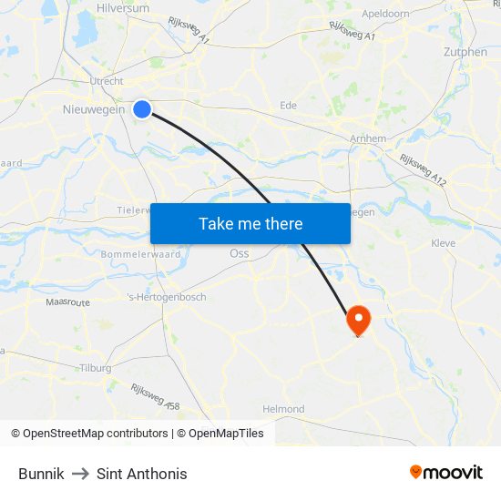 Bunnik to Sint Anthonis map
