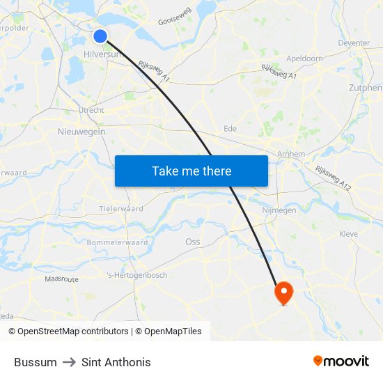 Bussum to Sint Anthonis map