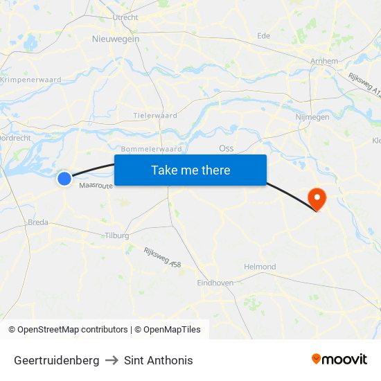 Geertruidenberg to Sint Anthonis map