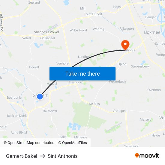 Gemert-Bakel to Sint Anthonis map