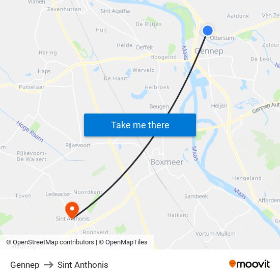 Gennep to Sint Anthonis map