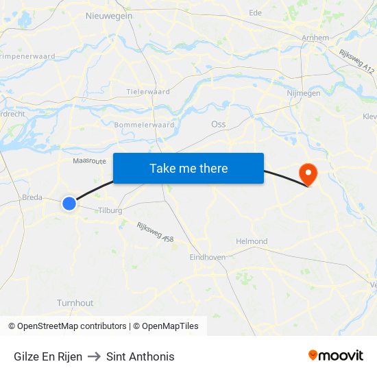 Gilze En Rijen to Sint Anthonis map