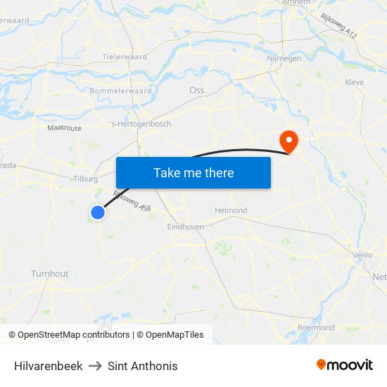 Hilvarenbeek to Sint Anthonis map