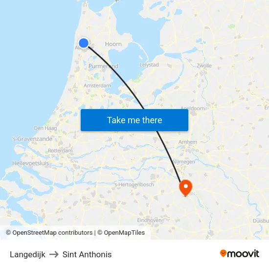 Langedijk to Sint Anthonis map