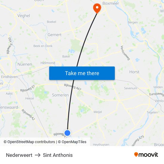 Nederweert to Sint Anthonis map