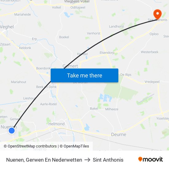 Nuenen, Gerwen En Nederwetten to Sint Anthonis map