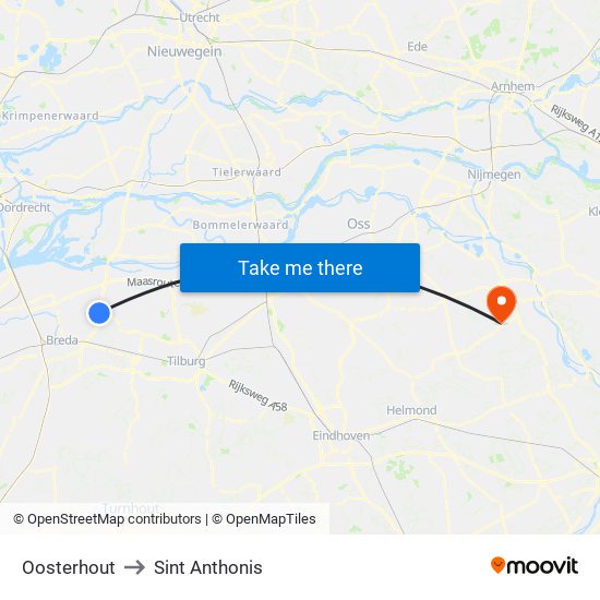 Oosterhout to Sint Anthonis map