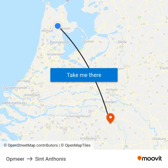 Opmeer to Sint Anthonis map