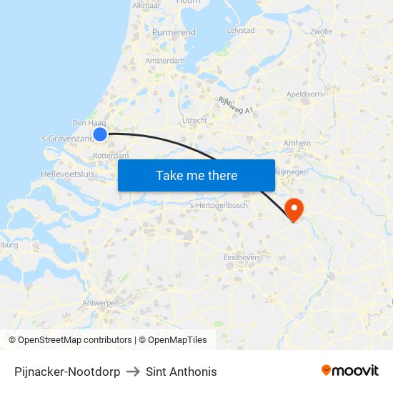 Pijnacker-Nootdorp to Sint Anthonis map