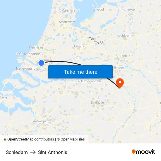 Schiedam to Sint Anthonis map