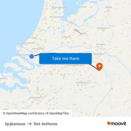 Spijkenisse to Sint Anthonis map