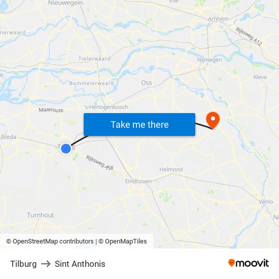 Tilburg to Sint Anthonis map