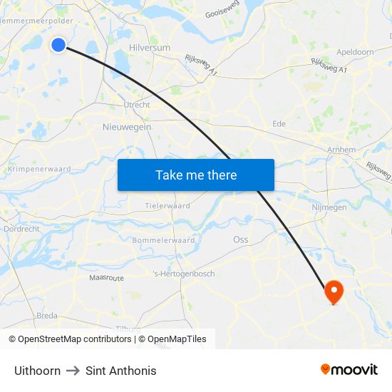 Uithoorn to Sint Anthonis map