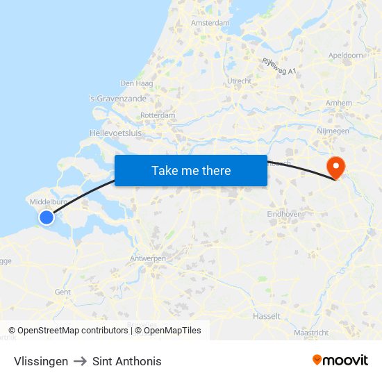 Vlissingen to Sint Anthonis map