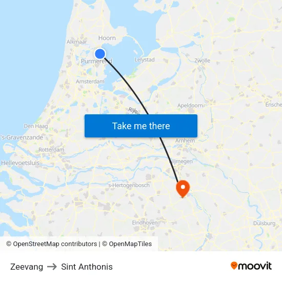 Zeevang to Sint Anthonis map