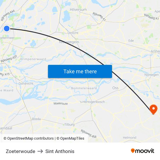 Zoeterwoude to Sint Anthonis map