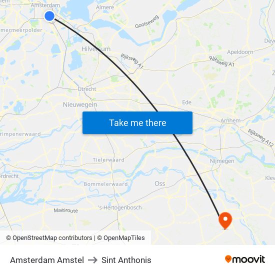 Amsterdam Amstel to Sint Anthonis map