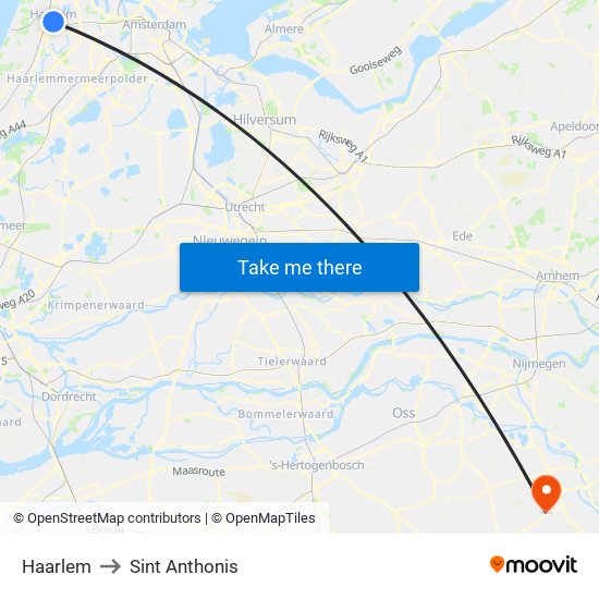 Haarlem to Sint Anthonis map