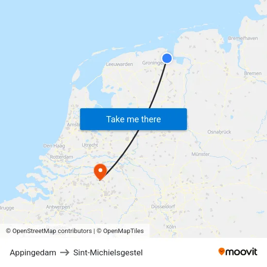 Appingedam to Sint-Michielsgestel map