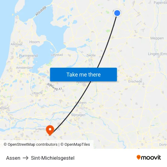 Assen to Sint-Michielsgestel map