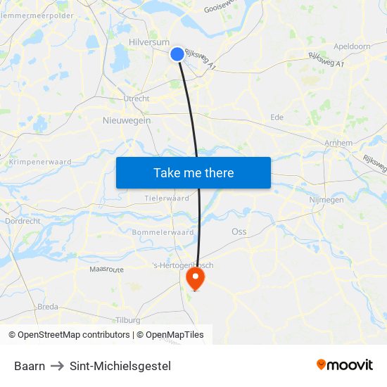 Baarn to Sint-Michielsgestel map