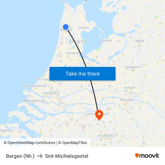 Bergen (Nh.) to Sint-Michielsgestel map