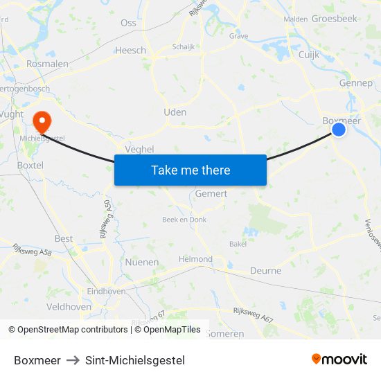 Boxmeer to Sint-Michielsgestel map